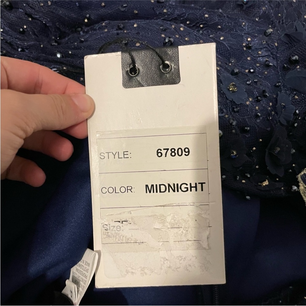 Mac Duggal 67809 Lace Floral Low V-neck Cocktail Midi Dress Gown Midnight 4 - Picture 9 of 10